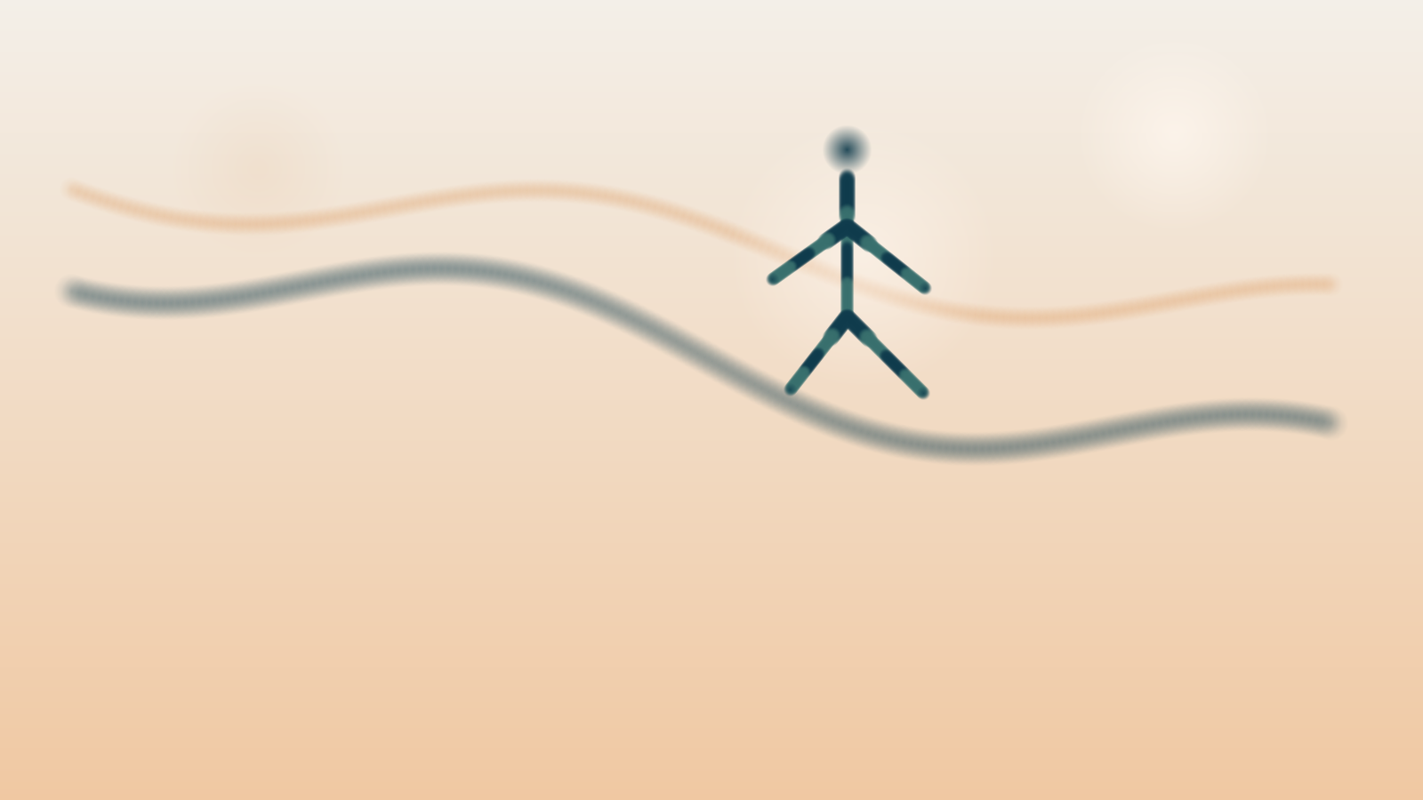 Abstrakte Homeoffice Illustration mit aktiven Rueckenuebungen und Bewegungsboegen