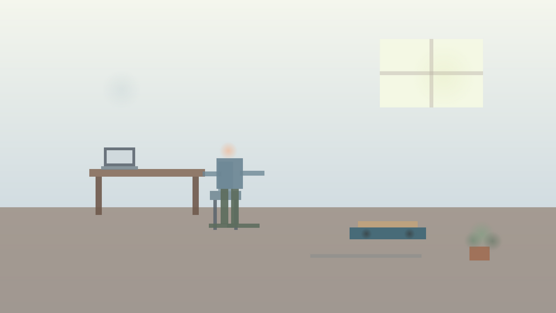 Illustration lifestyle d une pause de bureau en milieu de journee avec tapis et appareil de dos dans un interieur lumineux