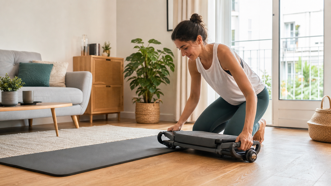 Coin mouvement dans un salon francais avec tapis et appareil pour le dos a domicile Twist Crawler V2
