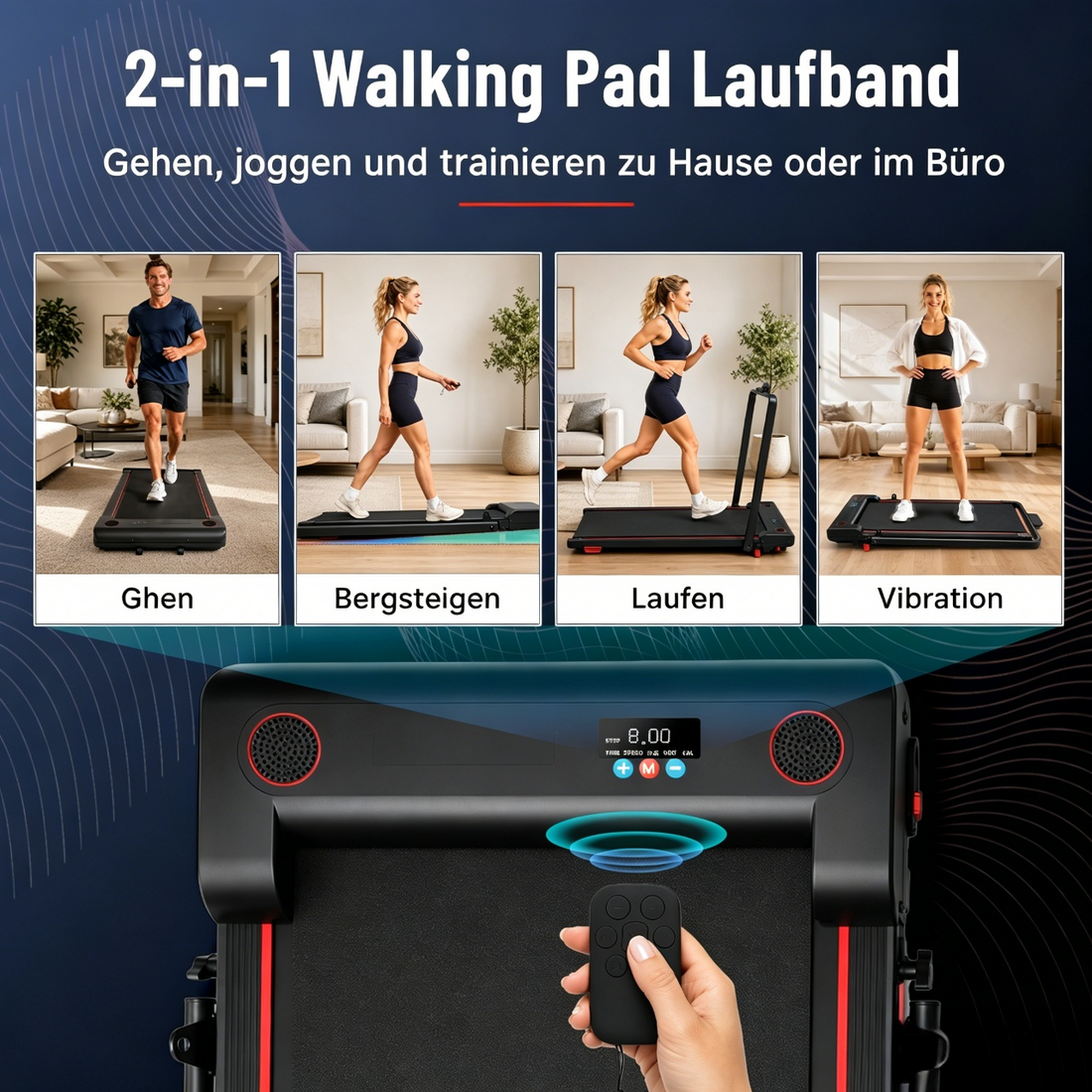 Offizielles Produktbild des FlexiHome 3-in-1 Walking Pads für Indoor-Gehen bei kühlem Herbstwetter