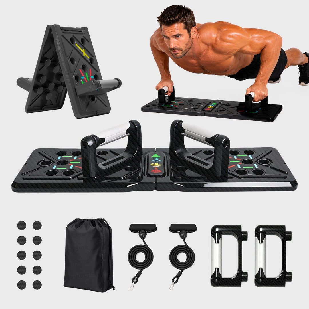 Offizielles Produktfoto des FlexiHome Mehrfunktions-Liegestützbretts für ein kurzes Oberkörpertraining nach dem Schreibtischtag