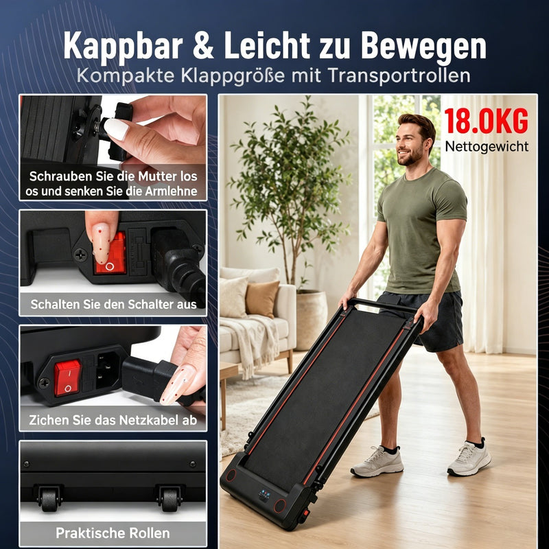 Klappbares Walking Pad platzsparend verstauen