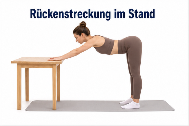 Hände aufstützen, Hüfte nach hinten schieben und den Rücken lang halten.